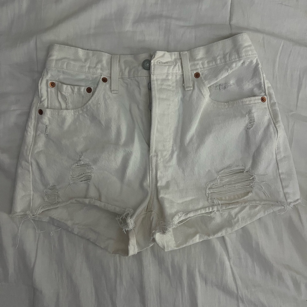 Levi 501 white denim shorts